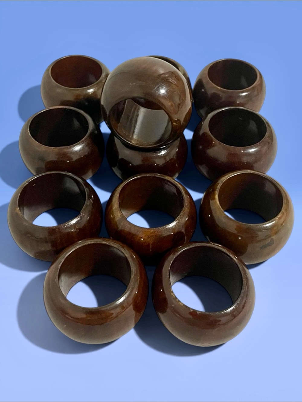 Wooden Napkin Rings Set Of 12 Dark Stained / Polished Wood Round Vintage